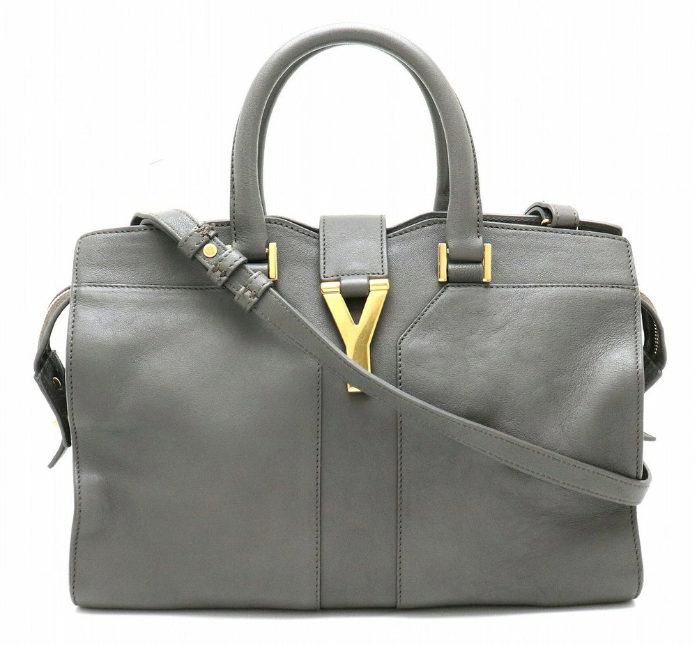 Saint Laurent Yves YSL Yves Y Cabas Handbag Shoulder Leather Gray